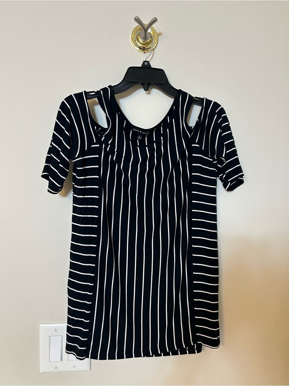 Cable & Gauge Black and White Striped Cold-Shoulder Top